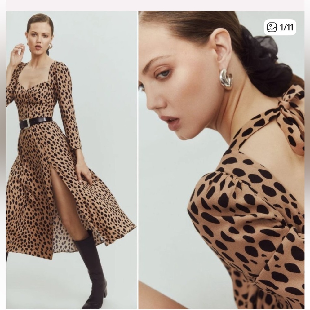 Reformation Mara Bobcat Animal Print Open
Back Dress
